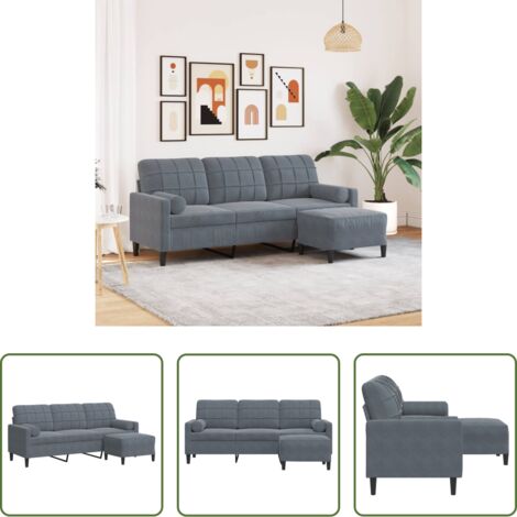 vidaXL Poggiapiedi -  Divano a 3 Posti con Poggiapiedi Grigio Scuro 180 cm in Velluto
