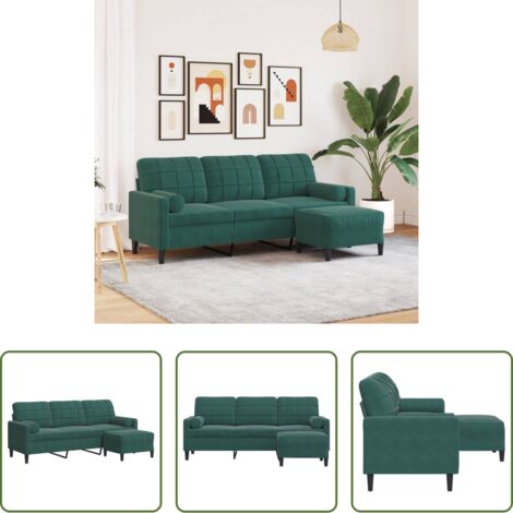 vidaXL Poggiapiedi -  Divano a 3 Posti con Poggiapiedi Verde scuro 180 cm in Velluto