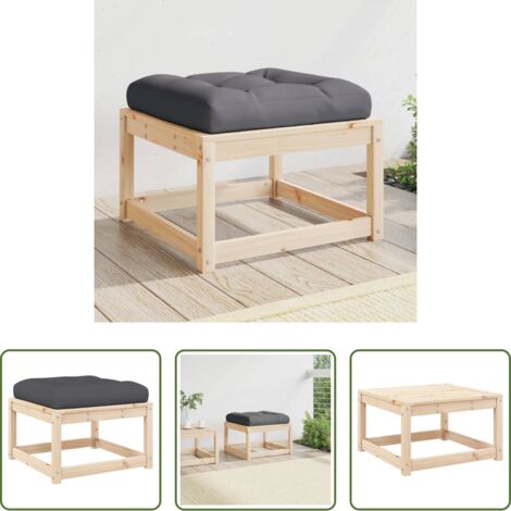 vidaXL Poggiapiedi in legno -  Poggiapiedi da Giardino con Cuscino in Legno Massello di Pino