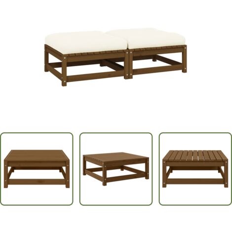 vidaXL Poggiapiedi in legno -  Poggiapiedi da Giardino e Cuscini 2 pz Marrone ambra Legno Pino