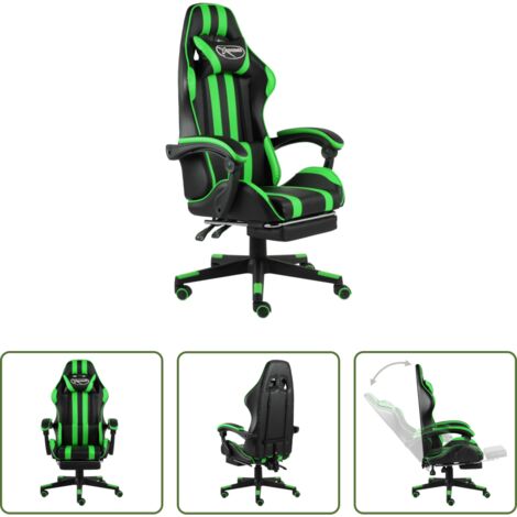vidaXL Poggiapiedi - Sedia da Gaming con Poggiapiedi Nero e Verde in Similpelle