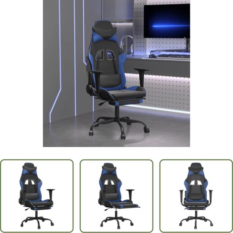 vidaXL Poggiapiedi -  Sedia da Gaming Massaggiante Poggiapiedi Nero e Blu Similpelle