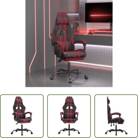 vidaXL Poggiapiedi -  Sedia Gaming Girevole Poggiapiedi Nero e Rosso Vino Similpelle