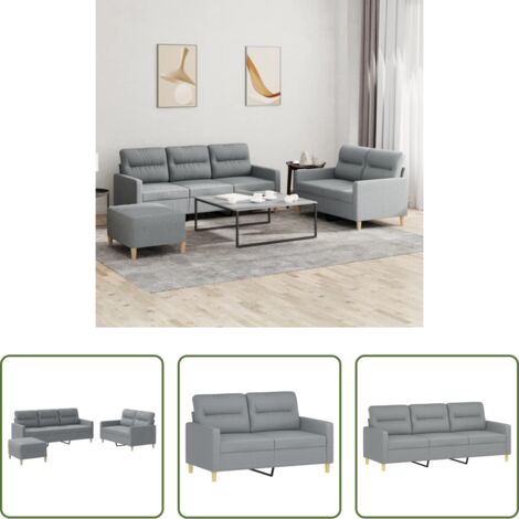 vidaXL Poggiapiedi -  Set di Divani 3 pz con Cuscini Grigio Chiaro in Tessuto
