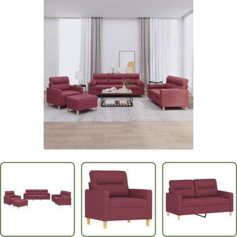 vidaXL Poggiapiedi -  Set di Divani 4 pz con Cuscini Rosso Vino in Tessuto