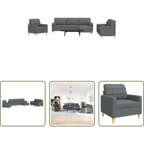 vidaXL Poggiapiedi -  Set Divani 4 pz con Poggiapiedi e Cuscini Grigio Scuro Tessuto