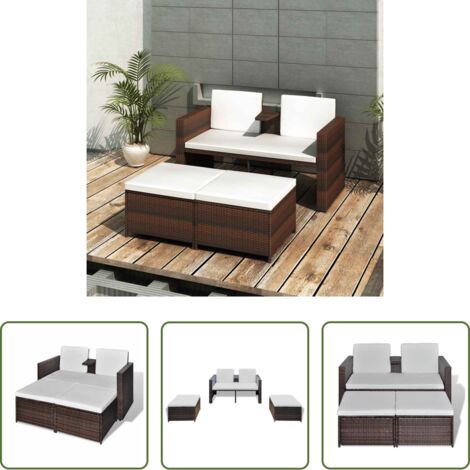 vidaXL Poggiapiedi -  Set Mobili da Giardino 4 pz con Cuscini in Polyrattan Marrone