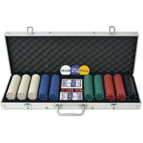 vidaXL Poker Set with Case Poker Chips Sets Playing Cards 2 Decks of Cards Dealer Small Blind Big Blind Buttons 5 Dice Aluminium Multi Quantities
