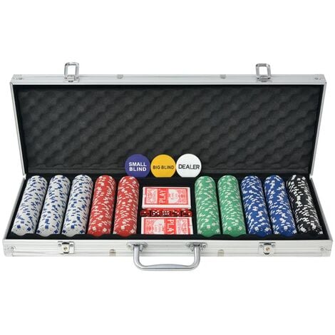 vidaXL Poker Set with Case Poker Chips Sets Playing Cards 2 Decks of Cards Dealer Small Blind Big Blind Buttons 5 Dice Aluminium Multi Quantities