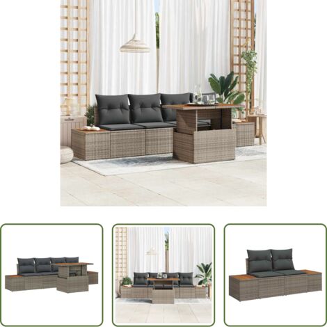 vidaXL Poli rattan -  Set Divano da Giardino 5 pcs Grigio Poly Rattan