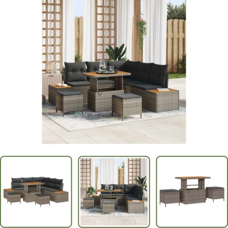 vidaXL Poli rattan -  Set Divano da Giardino con cuscino 8 pcs Grigio Poly Rattan
