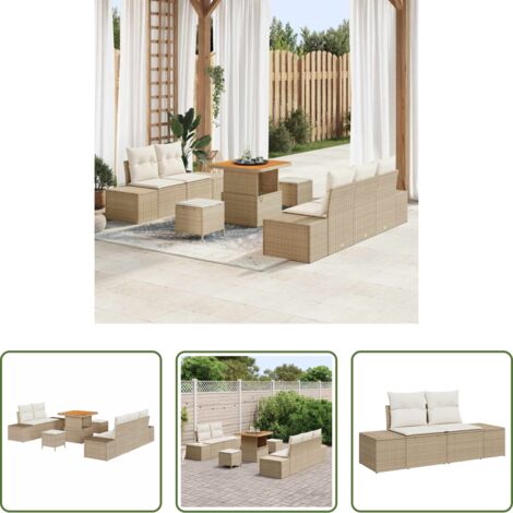 vidaXL Poliestere -  Set Divano da Giardino con cuscino 8 pcs Beige Poly Rattan
