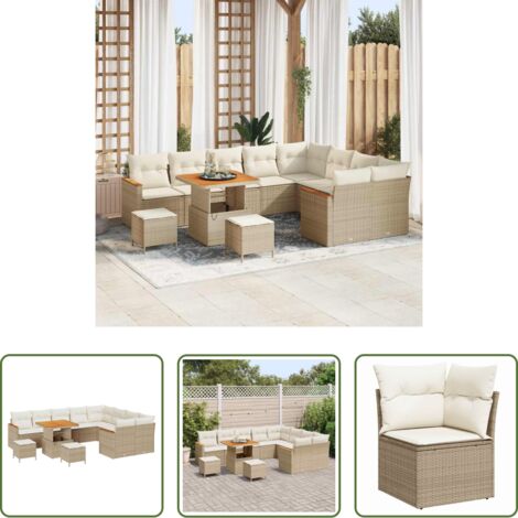 vidaXL Polipropilene -  Set Divano da Giardino 12 pcs Beige Rattan in Polipropilene