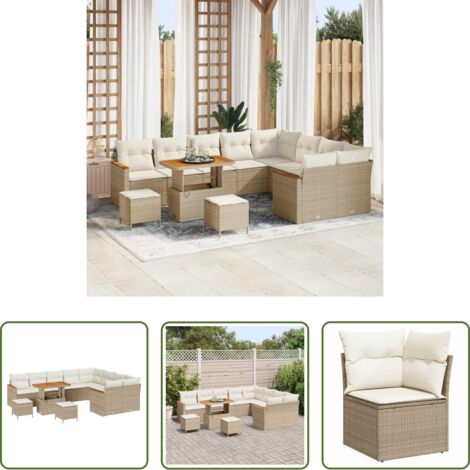 vidaXL Polipropilene -  Set Divano da Giardino 12 pcs Beige Rattan in Polipropilene