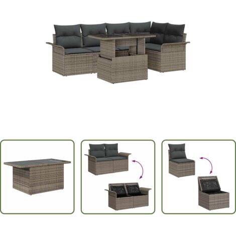 vidaXL Polipropilene -  Set Divano da Giardino 6 pcs Grigio Rattan in Polipropilene