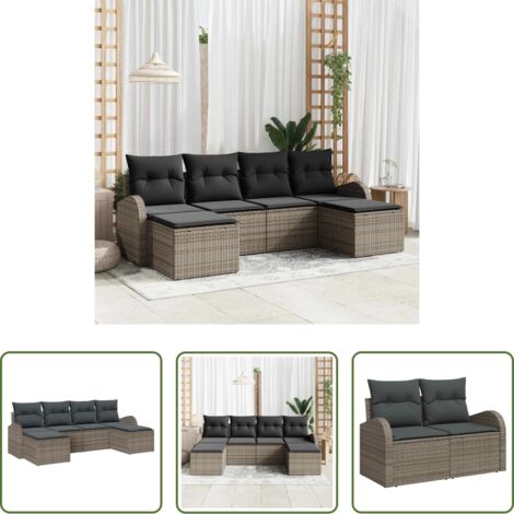vidaXL Polipropilene -  Set Divano da Giardino 6 pcs Grigio Rattan in Polipropilene