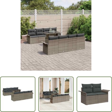 vidaXL Polipropilene -  Set Divano da Giardino 9 pcs Grigio Rattan in Polipropilene