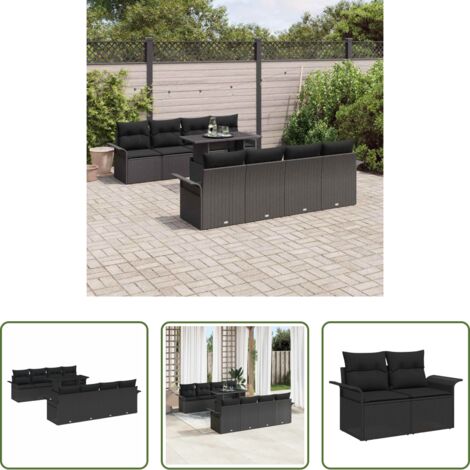 vidaXL Polipropilene -  Set Divano da Giardino 9 pcs Nero Rattan in Polipropilene