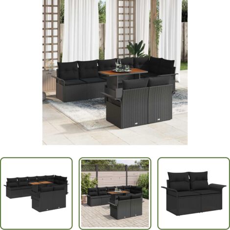 vidaXL Poliratán -  Conjunto de sofá de jardín 9 pcs Negro Poliratán