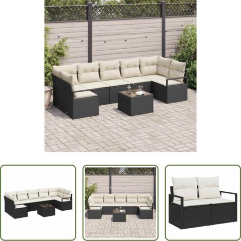 vidaXL Polirattan -  Set di divani 8 pcs Nero e Crema polyrattan