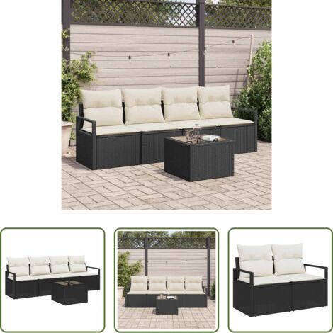 vidaXL Polirattan -  Set di divani con cuscino 5 pcs Nero e Crema polyrattan