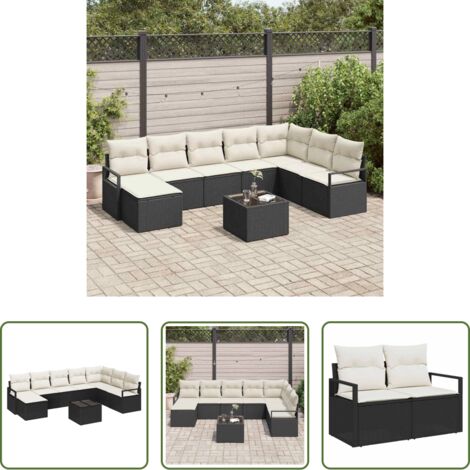 vidaXL Polirattan -  Set di divani con cuscino 9 pcs Nero polyrattan