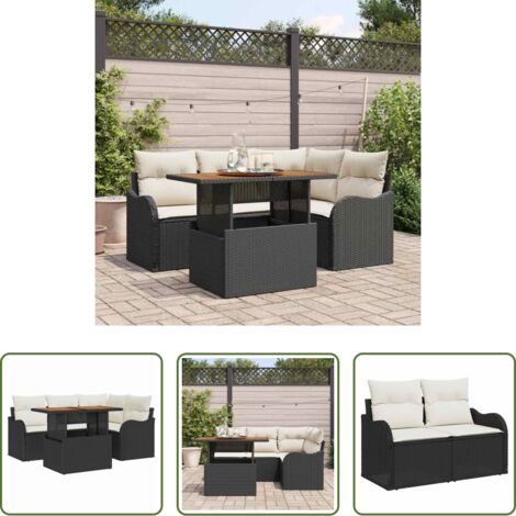 vidaXL Polirattan -  Set Divano da Giardino 5 pcs Nero e Crema polyrattan