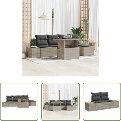 vidaXL Polirattan -  Set Divano da Giardino 6 pcs Grigio chiaro Poly Rattan