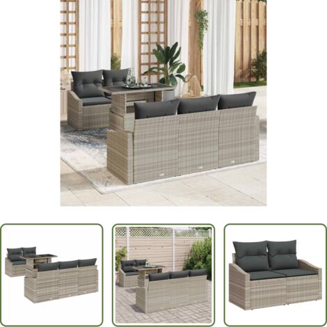 vidaXL Polirattan -  Set Divano da Giardino 6 pcs Grigio chiaro polyrattan