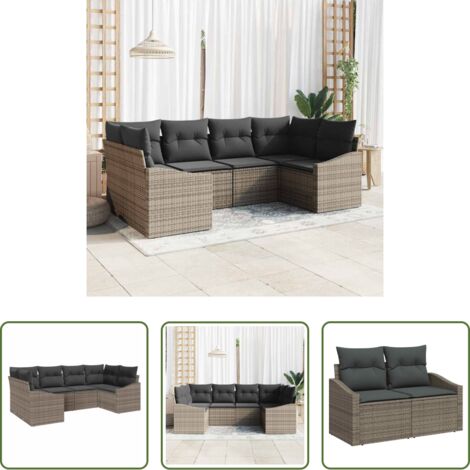 vidaXL Polirattan -  Set Divano da Giardino 6 pcs Grigio polyrattan