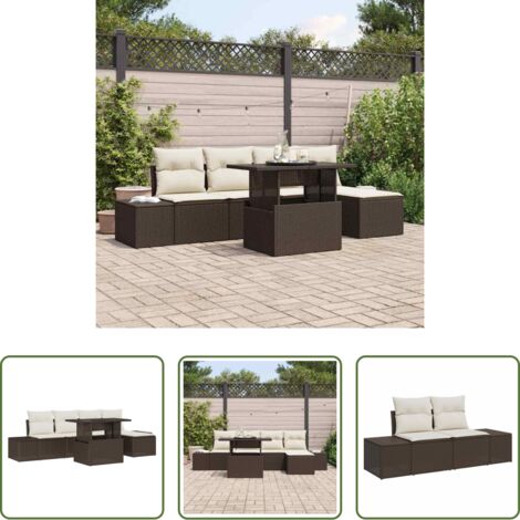 vidaXL Polirattan -  Set Divano da Giardino 6 pcs Marrone e Crema polyrattan