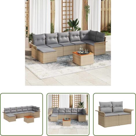 vidaXL Polirattan -  Set Divano da Giardino 8 pcs Beige e Grigio Chiaro polyrattan