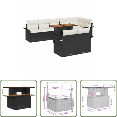 vidaXL Polirattan -  Set Divano da Giardino 9 pcs Nero e Crema polyrattan