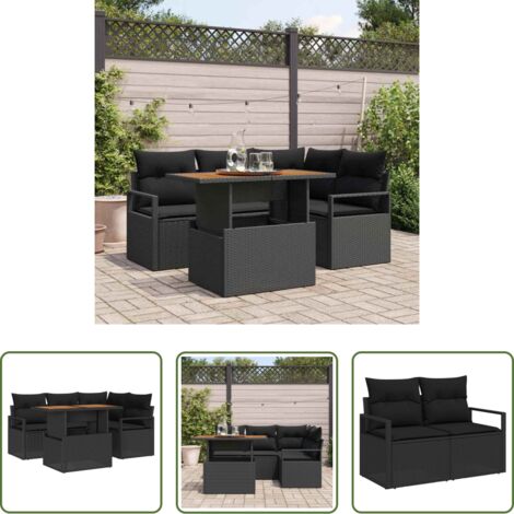 vidaXL Polirattan -  Set Divano da Giardino con archiviazione 5 pcs Nero Poly Rattan