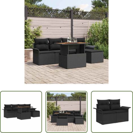 vidaXL Polirattan -  Set Divano da Giardino con archiviazione 6 pcs Nero Poly Rattan