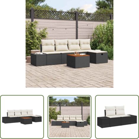 vidaXL Polirattan -  Set Divano da Giardino con cuscino 6 pcs Nero Poly Rattan