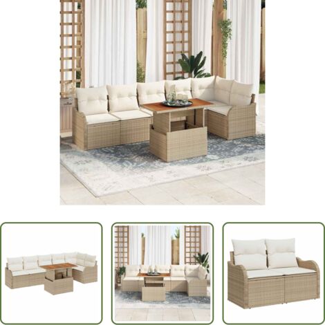 vidaXL Polirattan -  Set Divano da Giardino con cuscino 7 pcs beige e panna