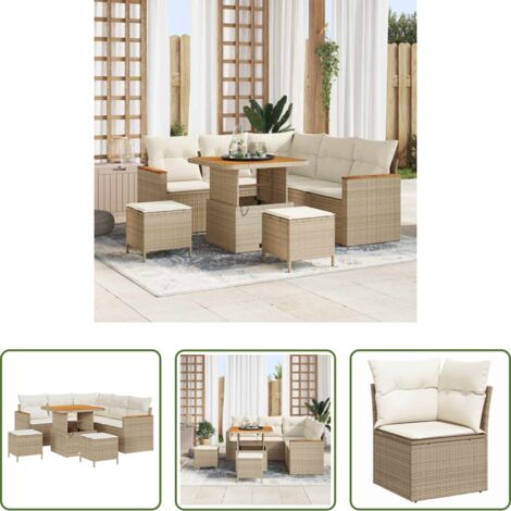 vidaXL Polirattan -  Set Divano da Giardino con cuscino 8 pcs Beige Poly Rattan