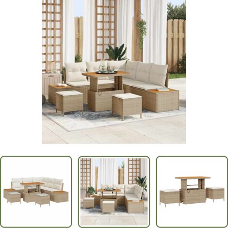 vidaXL Polirattan -  Set Divano da Giardino con cuscino 8 pcs Beige Poly Rattan