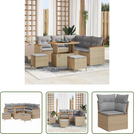 vidaXL Polirattan -  Set Divano da Giardino con cuscino 8 pcs Beige Poly Rattan