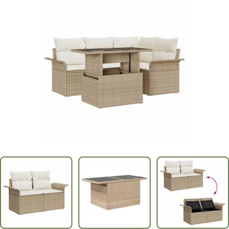 vidaXL Polirattan sintetico -  Set Divano da Giardino 5 pcs Beige Rattan in Polipropilene