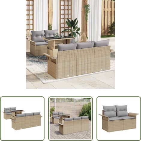 vidaXL Polirattan sintetico -  Set Divano da Giardino 6 pcs Beige Rattan in Polipropilene