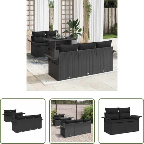 vidaXL Polirattan sintetico -  Set Divano da Giardino 6 pcs Nero Rattan in Polipropilene