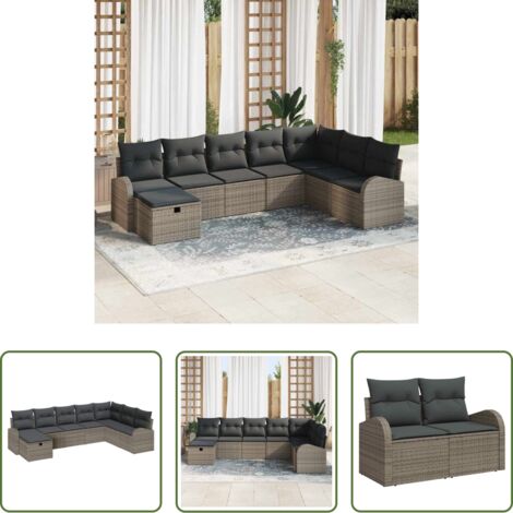 vidaXL Polirattano -  Set di divani con cuscino con archiviazione Grigio polyrattan
