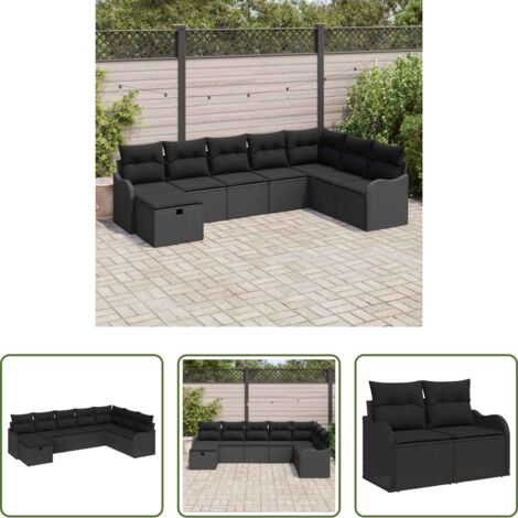 vidaXL Polirattano -  Set di divani con cuscino con archiviazione Nero polyrattan