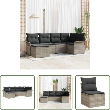vidaXL Polirattano -  Set Divano da Giardino 6 pcs Grigio chiaro polyrattan