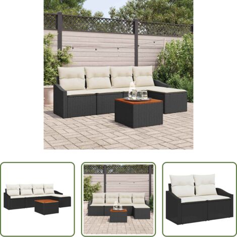 vidaXL Polirattano -  Set Divano da Giardino 6 pcs Nero e Crema polyrattan