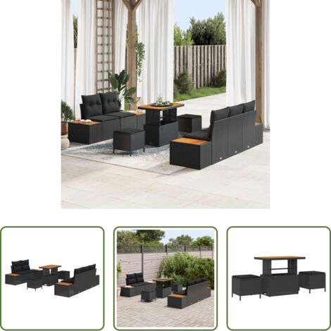 vidaXL Polirattano -  Set Divano da Giardino 8 pcs Nero polyrattan
