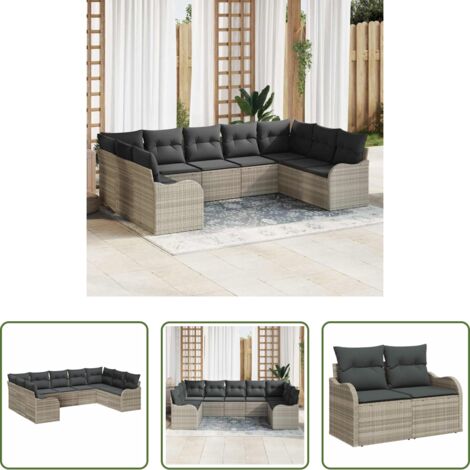 vidaXL Polirattano -  Set Divano da Giardino 9 pcs Grigio chiaro polyrattan