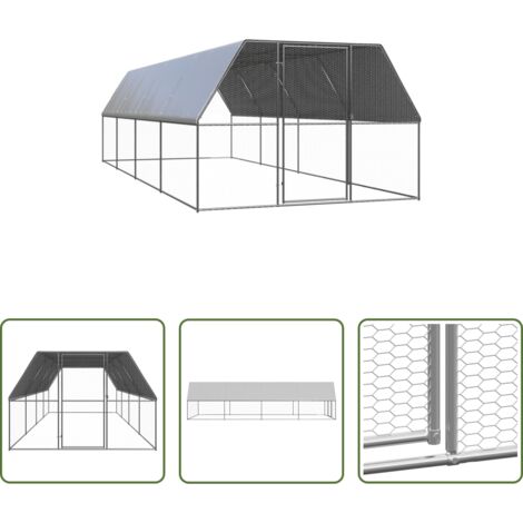 vidaXL Pollaio da esterno -  Gabbia per Polli da Esterno 3x8x2 m in Acciaio Zincato